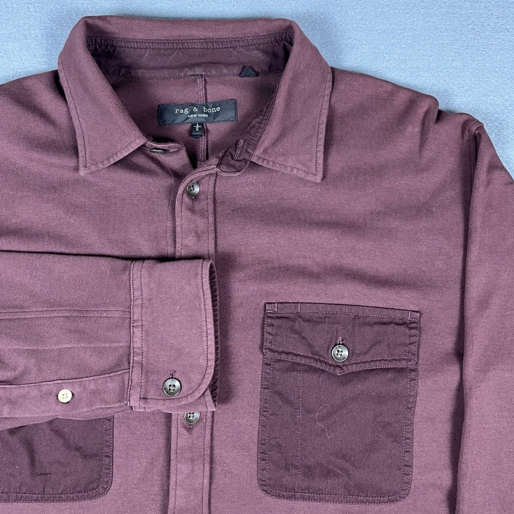 Rag & Bone Mens Knit Engineered Jack Shirt Plum Burgundy Button up Large